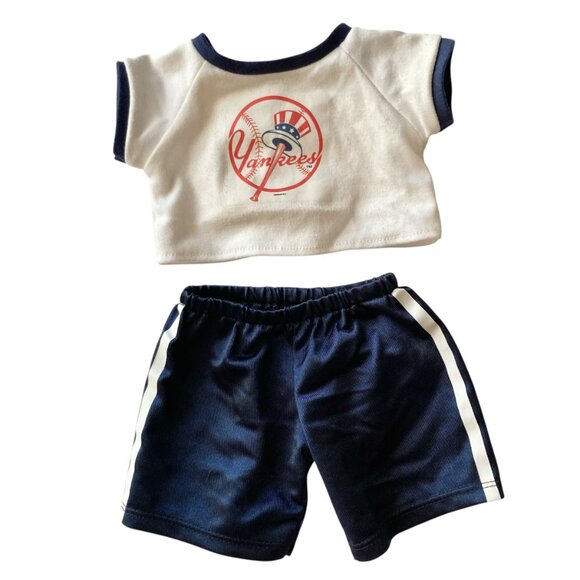 Build a Bear BAB NY Yankees T-Shirt Outfit Red White Blue Baseball Bat Hat - Picture 1 of 11